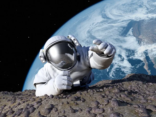 Astronaut crawling on the planet. — Stock Photo, Image