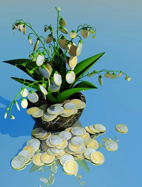 Flower with coins — Stockfoto