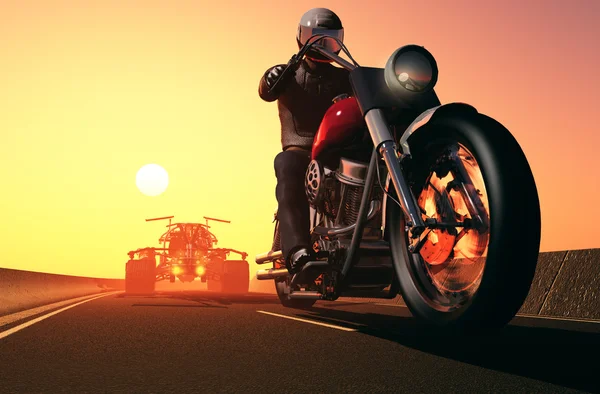 Der Motorradfahrer. 3d — Stockfoto
