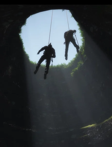 Bergsteiger in einer Höhle. — Stockfoto