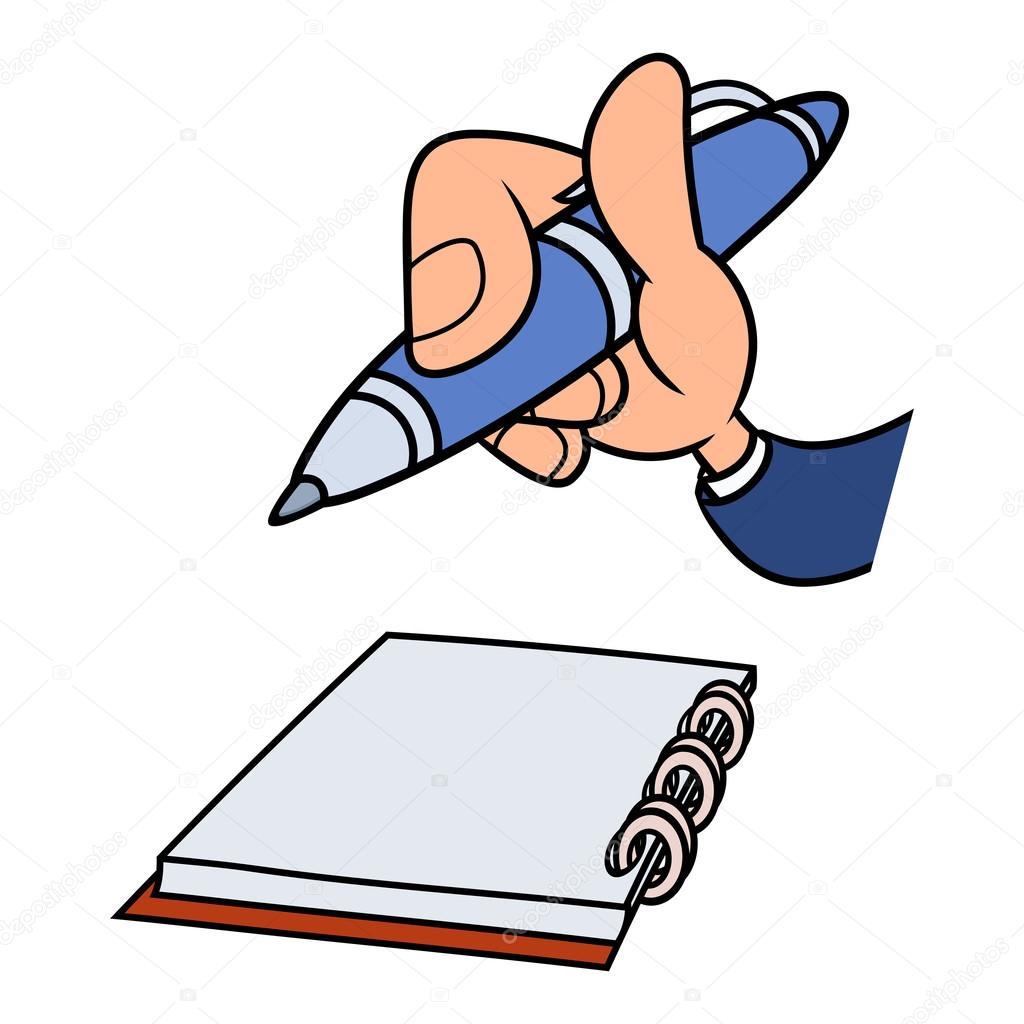 Hand with pen and notepad