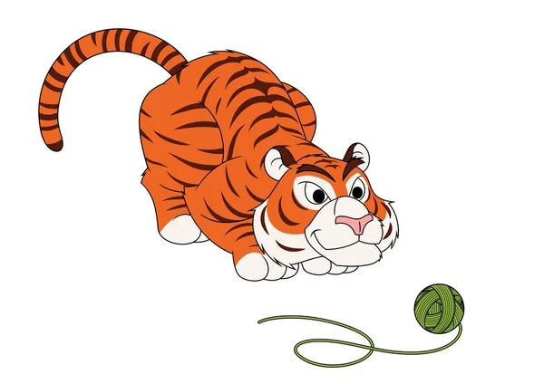 Jeu de tigre avec boule de fil — Image vectorielle