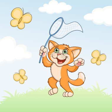 Kedi kelebekleri çayır üzerinde tutuyor