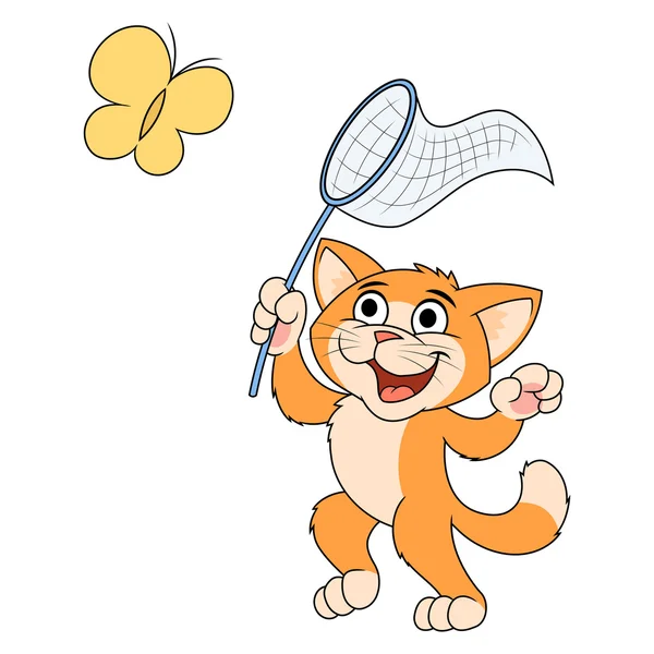 Little cat is catching butterfly 2 — Stock Vector