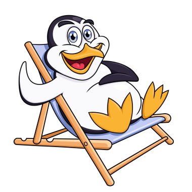 Penguen şezlong içinde oturuyor