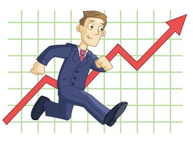 İş grafik arka planı üzerinde çalışan iş adamı