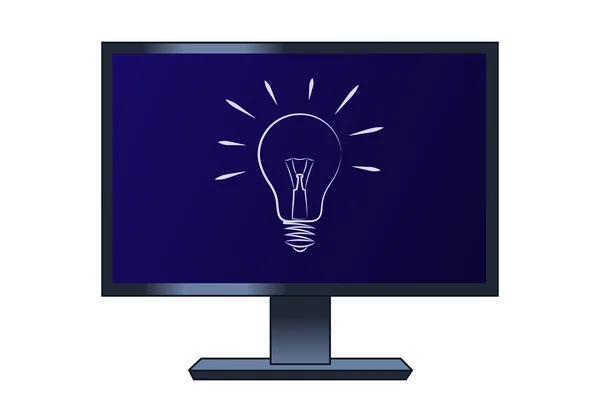 Symbol of the light bulb on the computer lcd monitor — Stock Vector