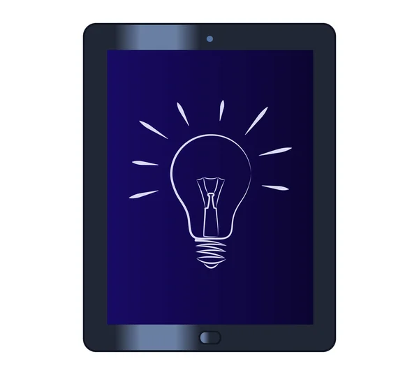 Symbol of the light bulb on the tablet computer — Stock Vector