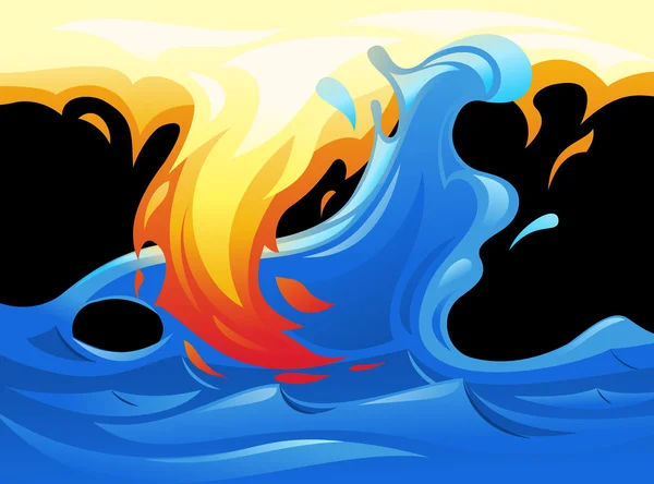 Vatten och eld yin yang symbol — Stock vektor