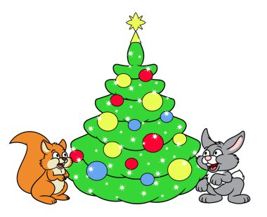 Noel ağacının sincap ve tavşan