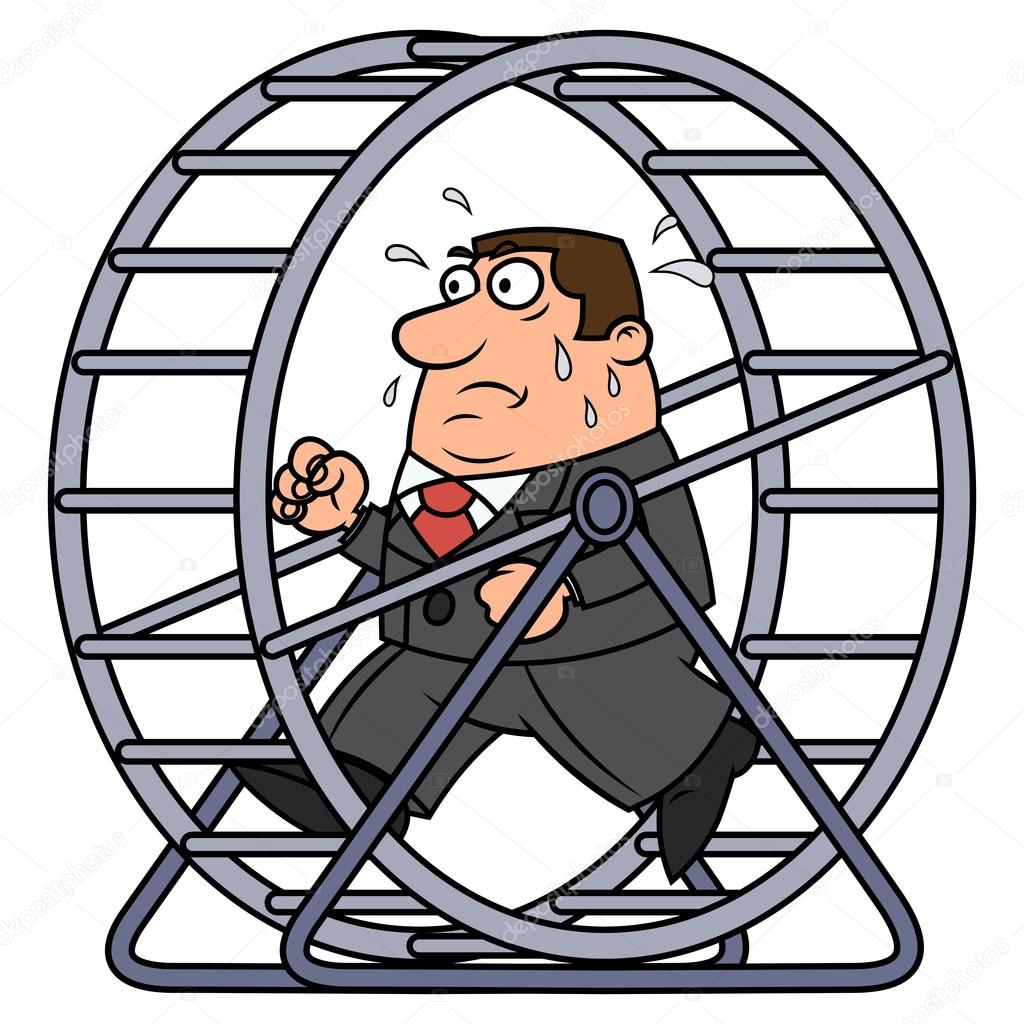 Businessman in a hamster wheel — Stock Vector