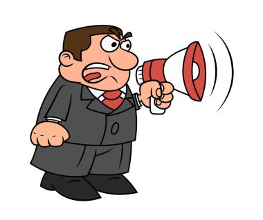 Boss yelling into megaphone