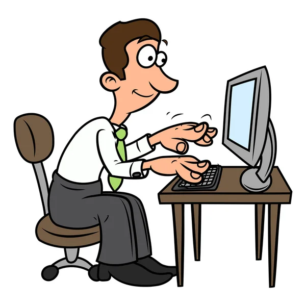 El hombre está trabajando en la computadora. — Vector de stock