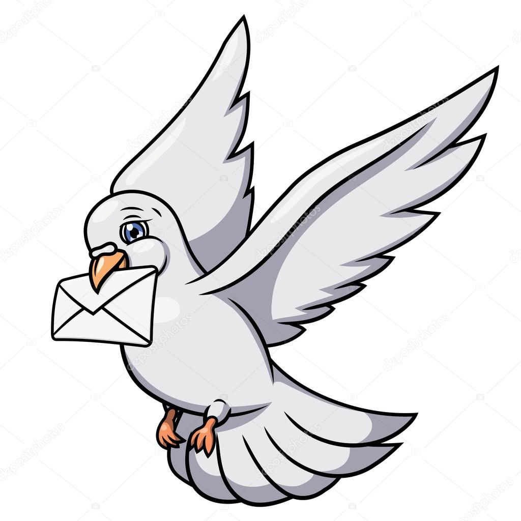White pigeon is carrying letter 2