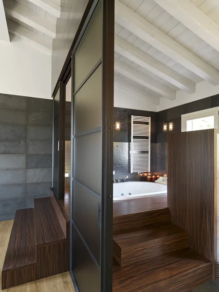 Modern bathroom in the attic room — Stock Photo, Image