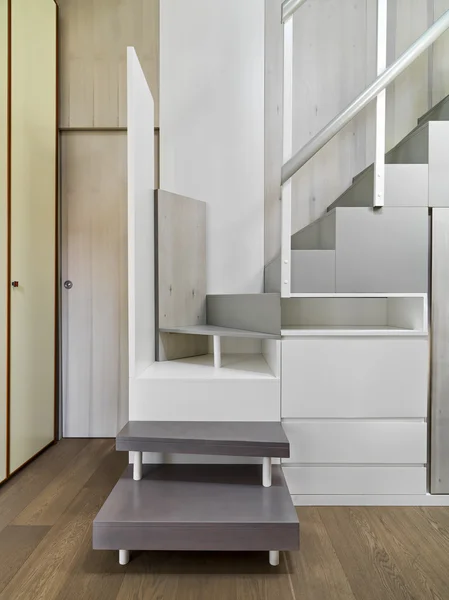 Detail of landing of a staircase and wood floor — Stock Photo, Image