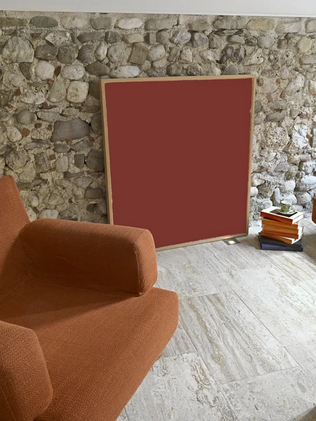 Современная гостиная с мрамором и каменной стеной — стоковое фото