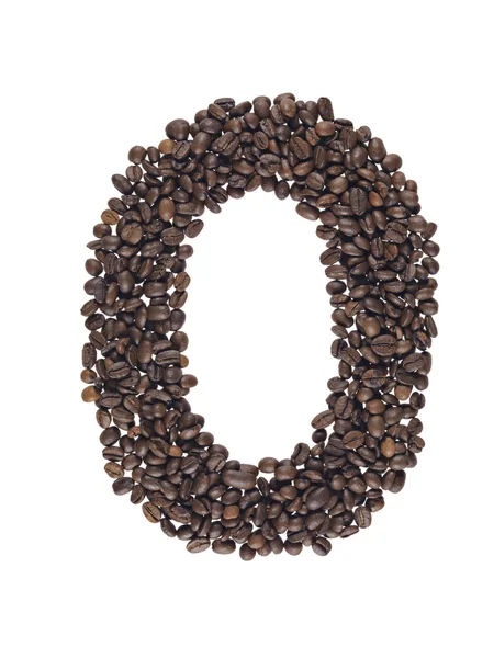 Symbol of number zero made of coffee beans isolated on white background — Stock Photo, Image