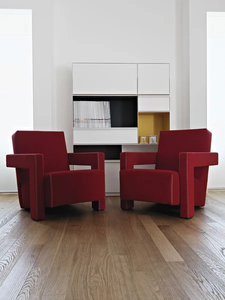 Red armchair in the modern living room — Stock Photo, Image