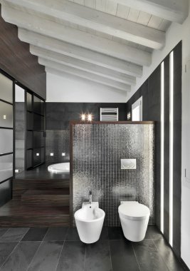 Modern bir tuvaletin içinde.