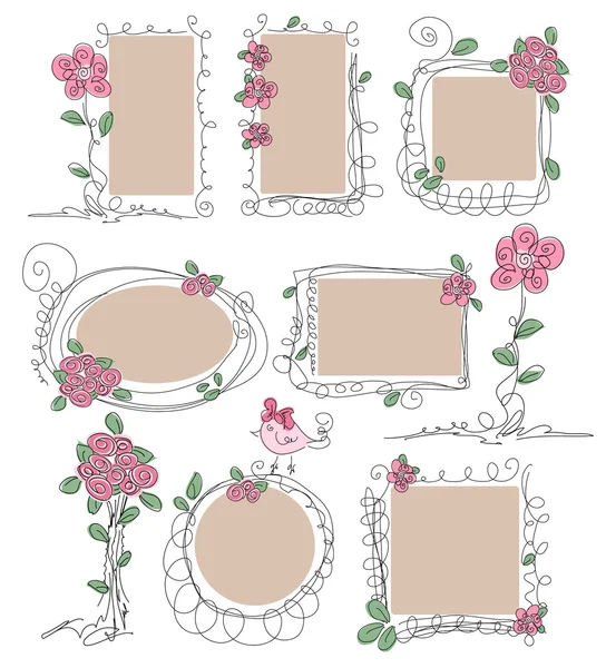 Set vintage frames met bloemen — Stockvector