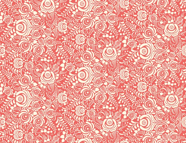 Rosso floreale modello vettoriale tessile senza soluzione di continuità in stile gzhel — Vettoriale Stock