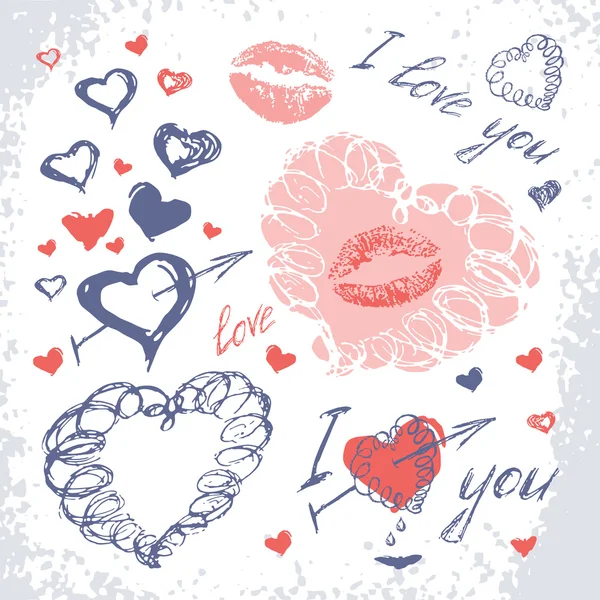 Vector Valentine set with hearts. Hand Drawn. sketch style — Stock Vector
