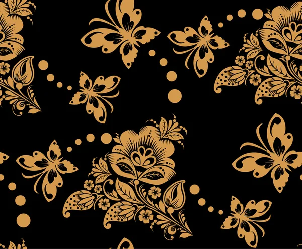 Безшовний квітковий візерунок з квіткою та метеликами — стоковий вектор