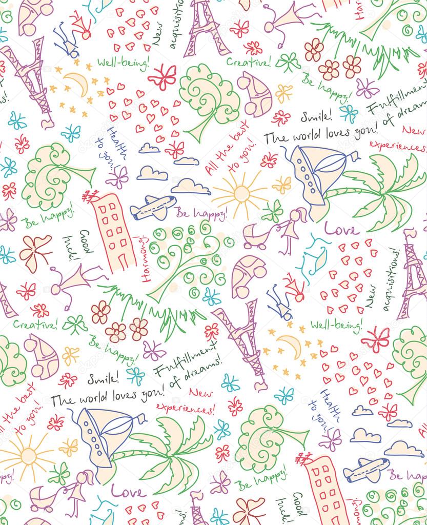 Vector Goals dreams and wishes background. Seamless pattern