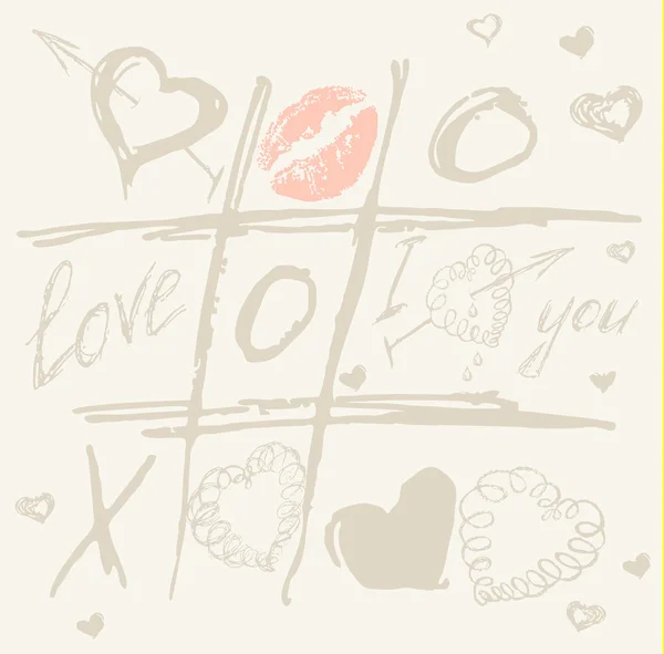 Vector Tic Tac Toe Hearts, Valentine background. The valentines day. Love heart. Hand drawn icons symbols. — Stock Vector