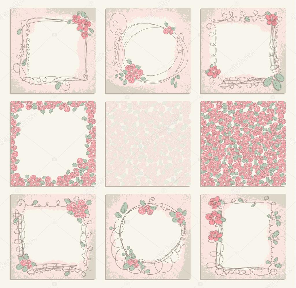 Set of 9 creative floral universal background with frames
