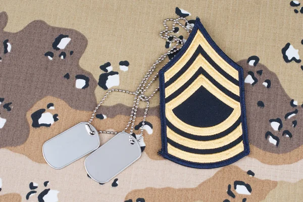 May 2018 Army Master Sergeant Rank Patch Dog Tags Desert — Stock Photo, Image