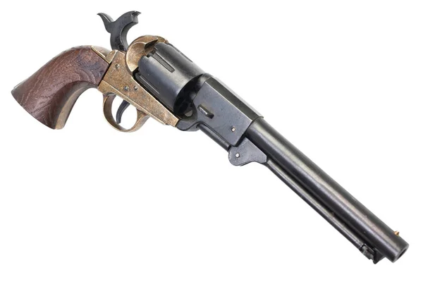 Old West Gun Péro Uzamčený Armádní Revolver Izolované Bílém Pozadí — Stock fotografie