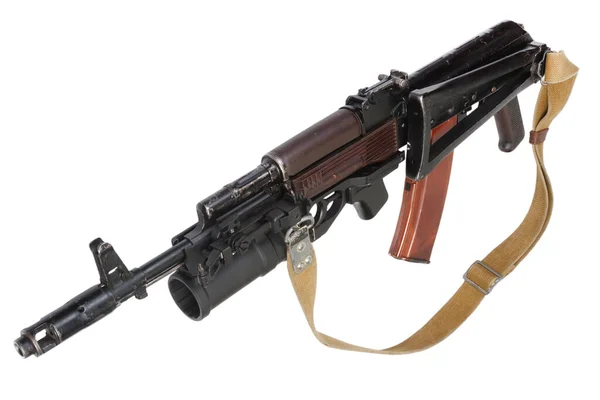 Kalashnikov Geweer Met Onder Loop Granaatwerper Geïsoleerd Witte Achtergrond — Stockfoto