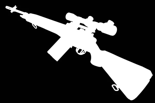 M14 Based Sniper Rifle White Silhouette Black Background — Stock Photo, Image