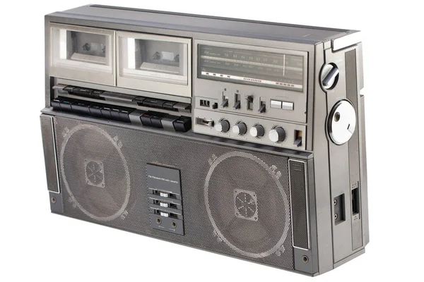Getto Blaster Zabytkowy Przenośny Magnetofon Kasetowy Stereo Lat Izolowany Białym — Zdjęcie stockowe
