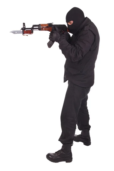 Mercenary with AK 47 gun witn bayonet — Stock Photo, Image