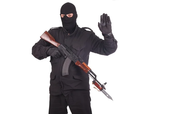Mercenario con AK 47 pistola witn bayoneta —  Fotos de Stock