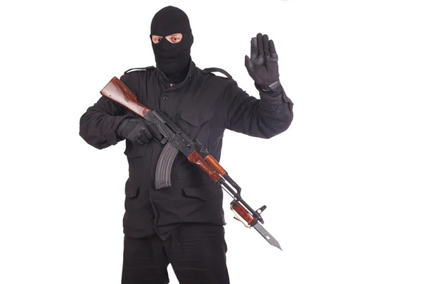 Mercenary with AK 47 gun witn bayonet — Stock Photo, Image