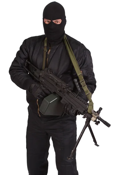 Robber with machine gun — Stock Photo, Image