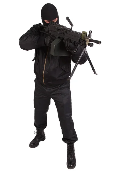 Robber with machine gun — Stock Photo, Image