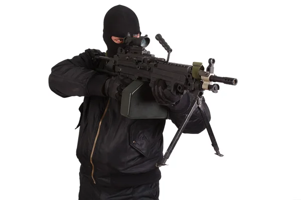 Robber with machine gun — Stock Photo, Image