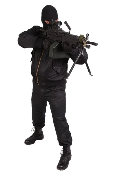 Robber with machine gun — Stock Photo, Image