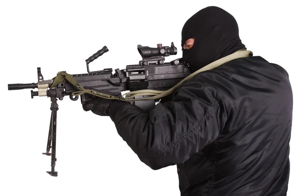 Robber with machine gun — Stock Photo, Image