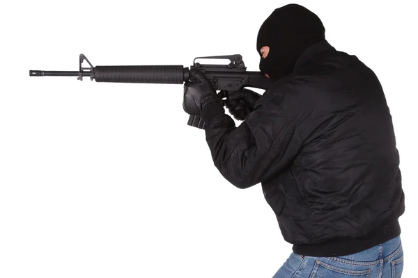 Robber with M16 rifle — Stock Photo, Image