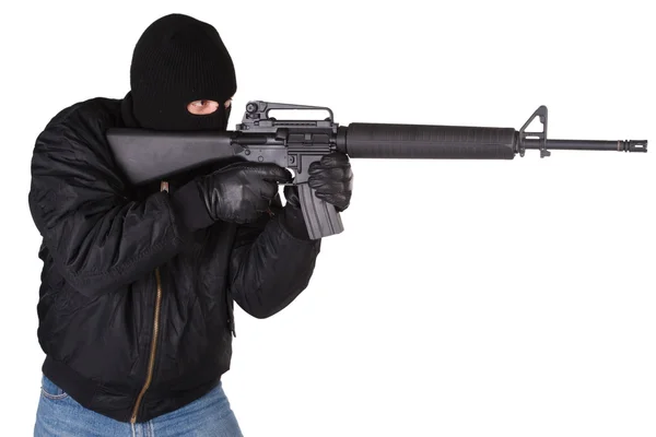 Robber with M16 rifle — Stock Photo, Image