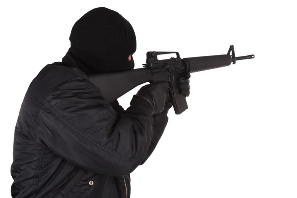 Robber with M16 rifle — Stock Photo, Image