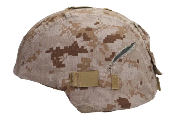 Nosotros los marines kevlar casco con cubierta de camuflaje del desierto — Foto de Stock