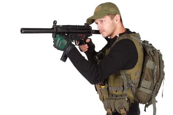 Mp5 hafif makineli tüfek ile paralı asker — Stok fotoğraf
