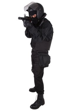 anti-terrorist policeman in black uniform clipart